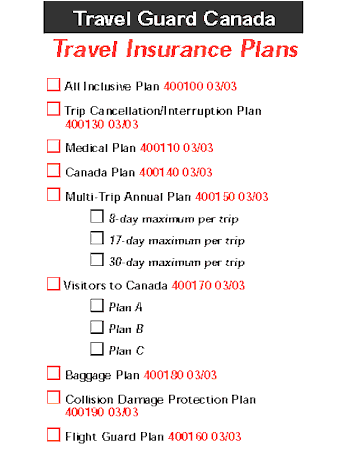 Travelguard Canada Plans Listing