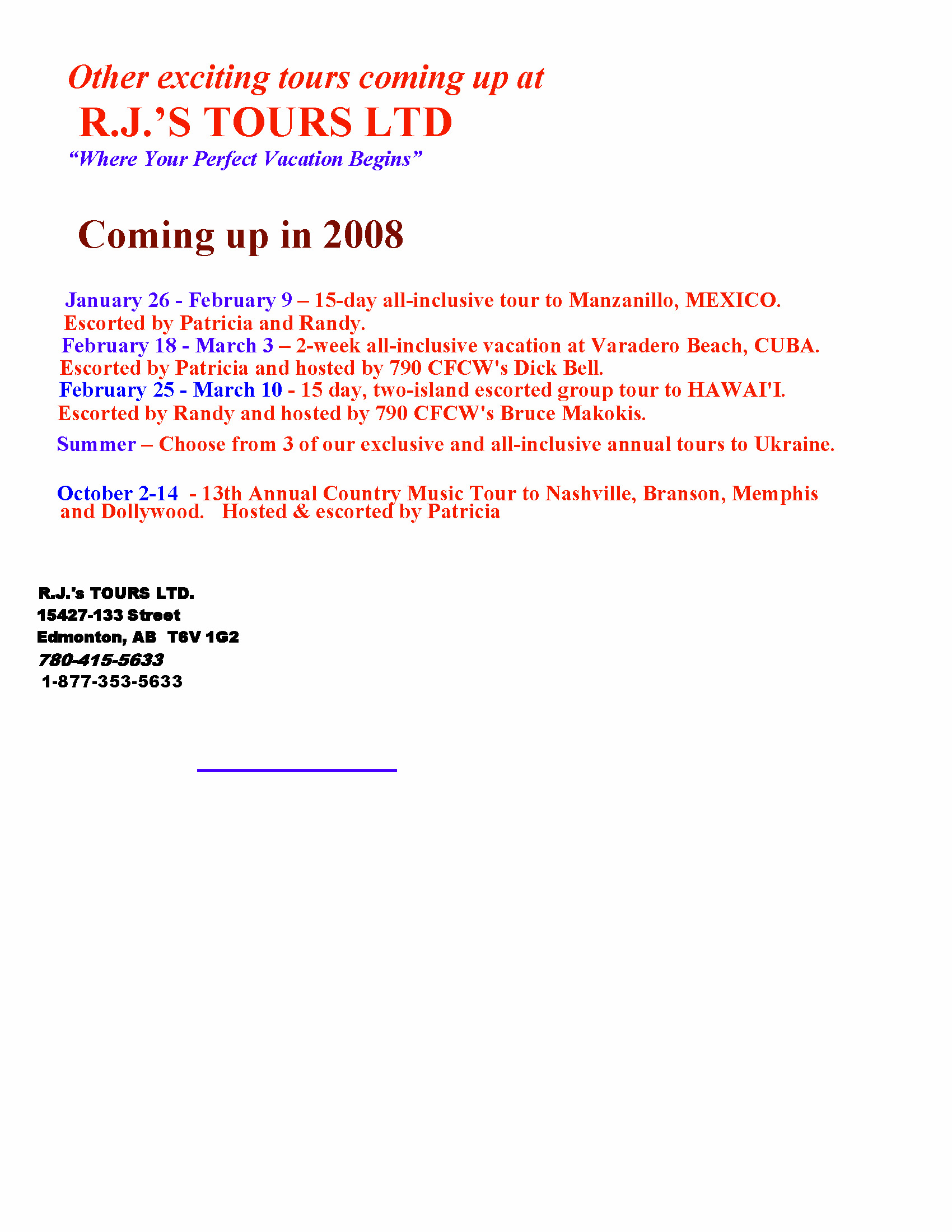 brochure for 2008 tours