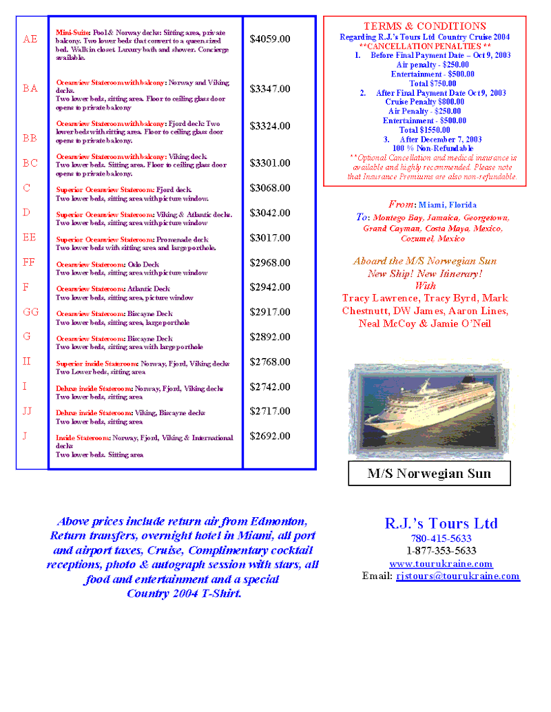 Country Cruise rates